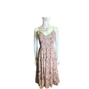 Wilfred Floral Smocked Bodice Midi Dress Soft Blush Mauve Spaghetti Strap S EUC